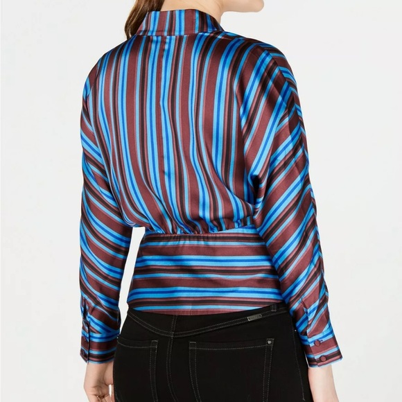 INC International Women’s Small Striped Wrap Front Blouse - Picture 2 of 9